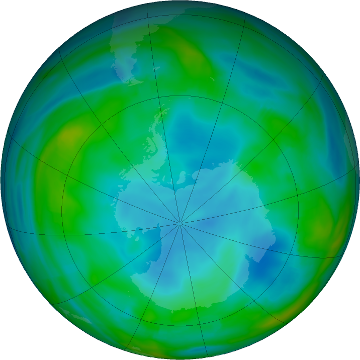 Antarctic ozone map for 02 July 2021